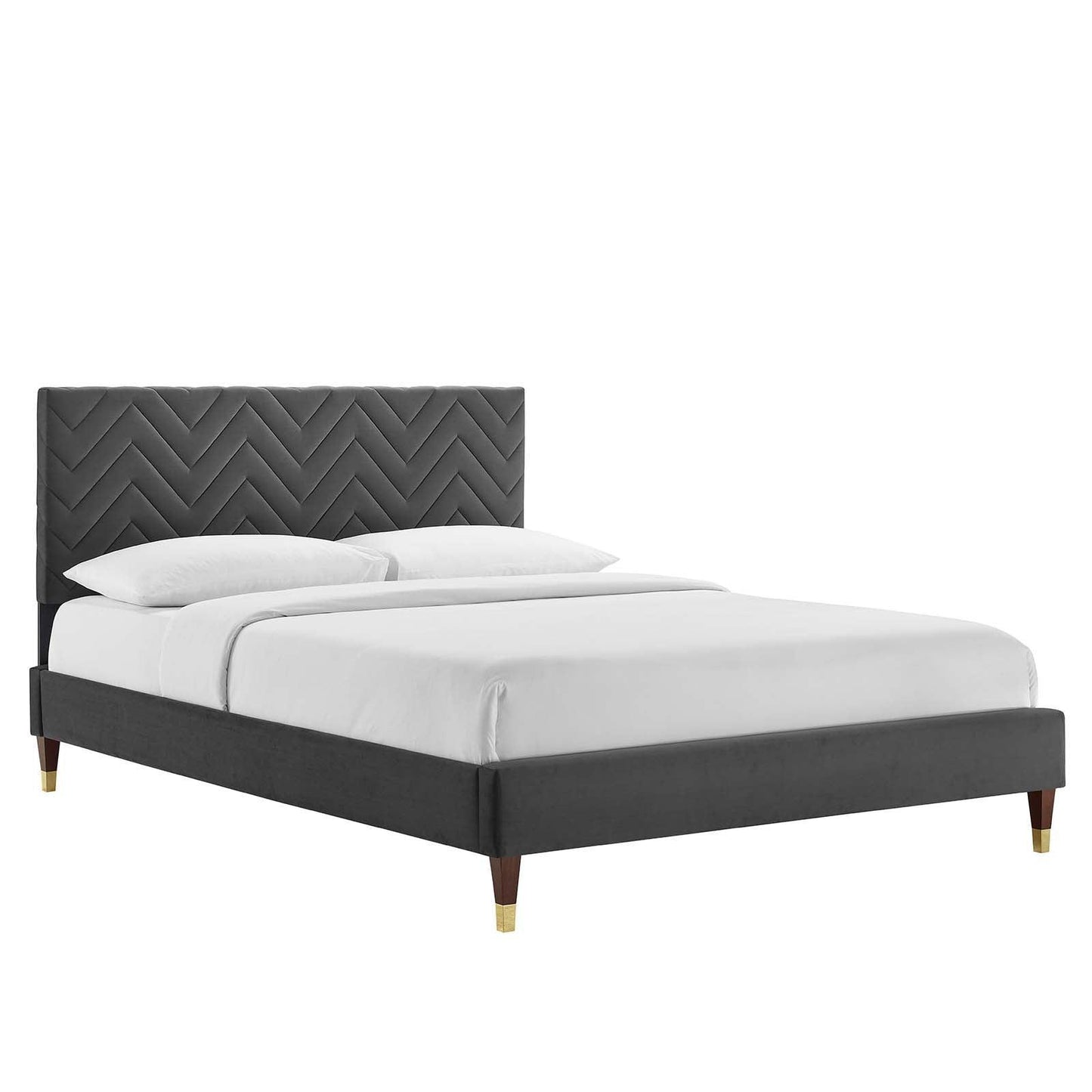 Leah Chevron Tufted Performance Velvet Full Platform Bed, MOD-6997 FredCo