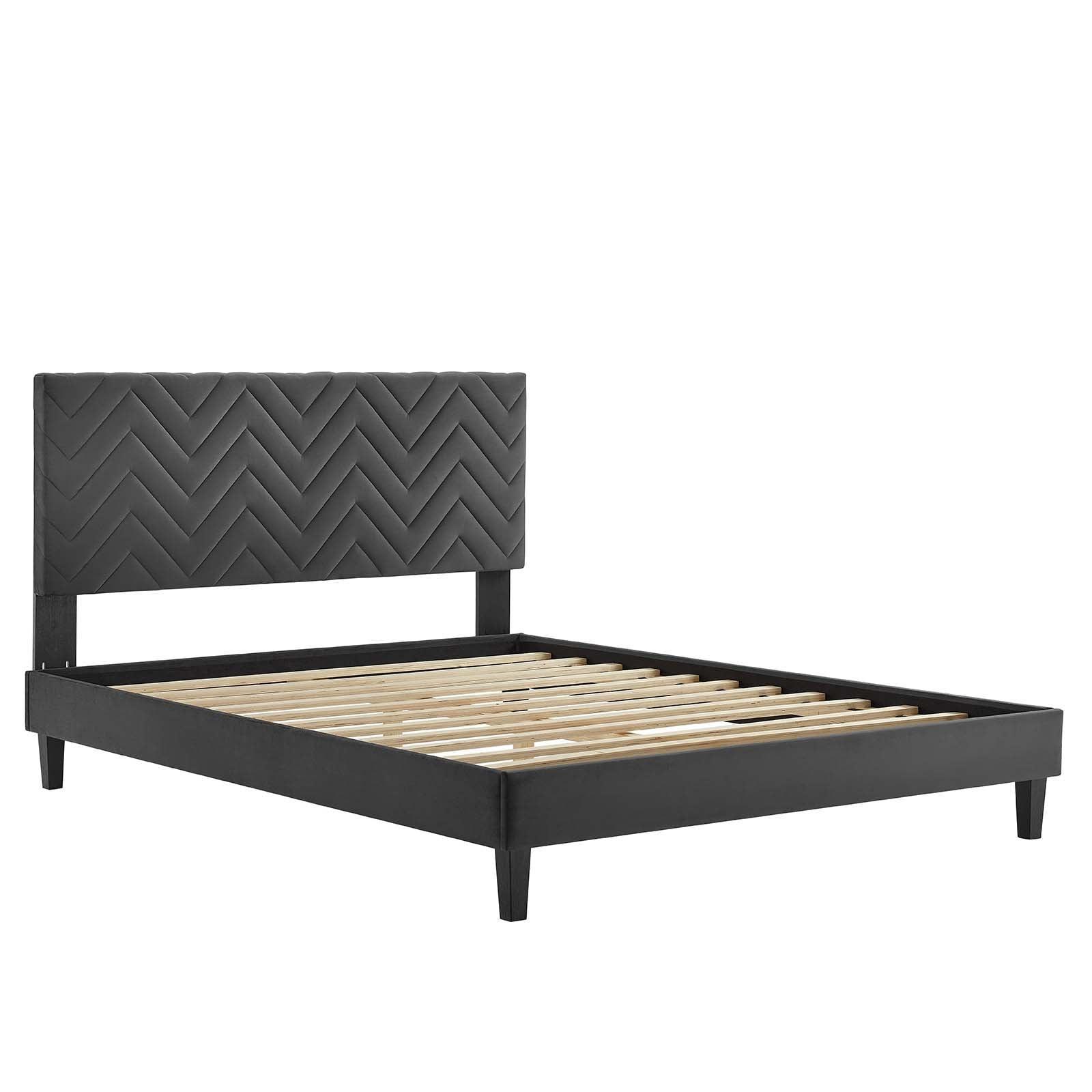 Leah Chevron Tufted Performance Velvet Queen Platform Bed, MOD-6973 FredCo