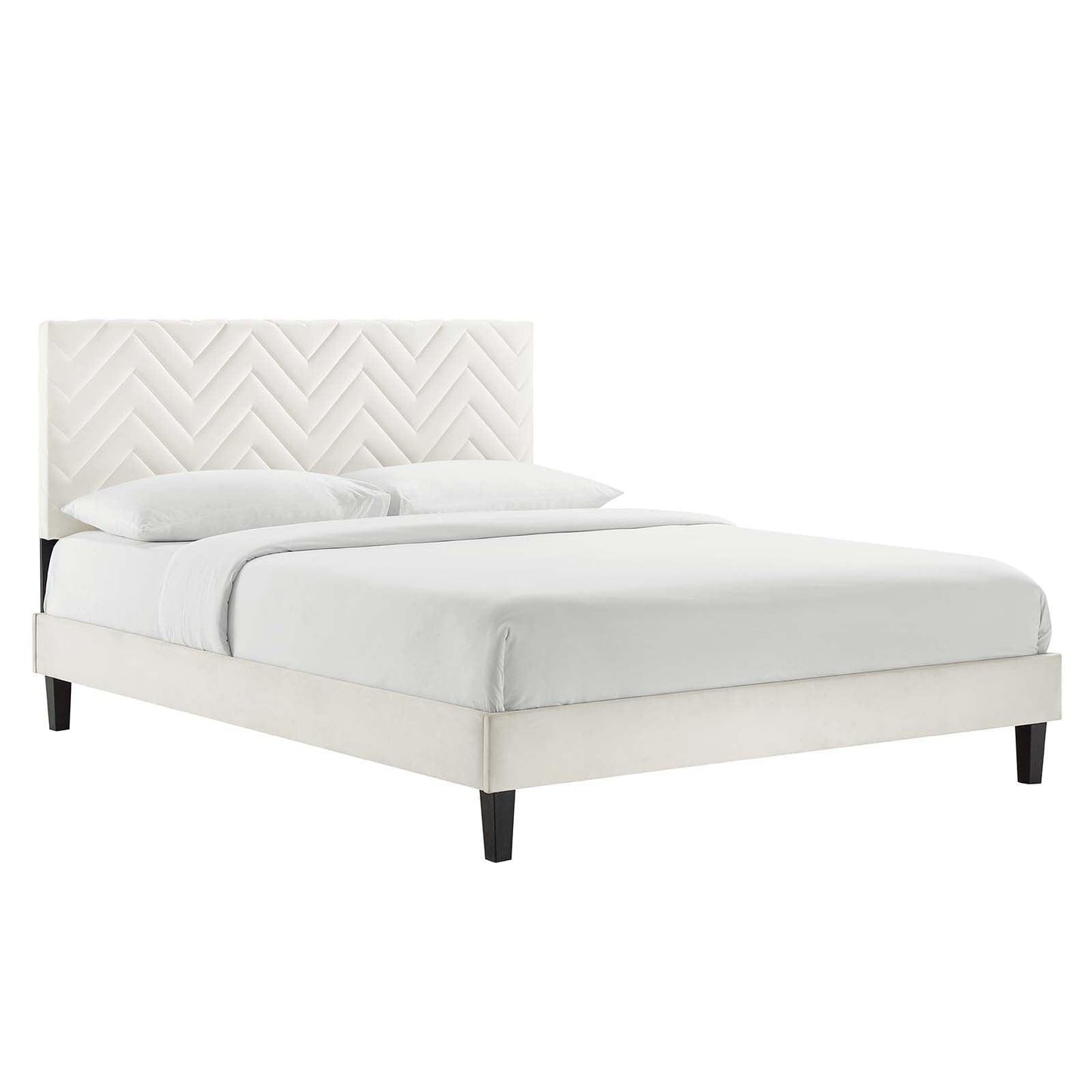 Leah Chevron Tufted Performance Velvet Queen Platform Bed, MOD-6973 FredCo