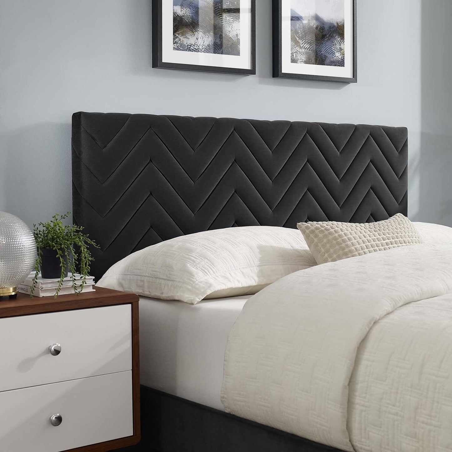 Leah Chevron Tufted Performance Velvet Queen Platform Bed, MOD-6973 FredCo