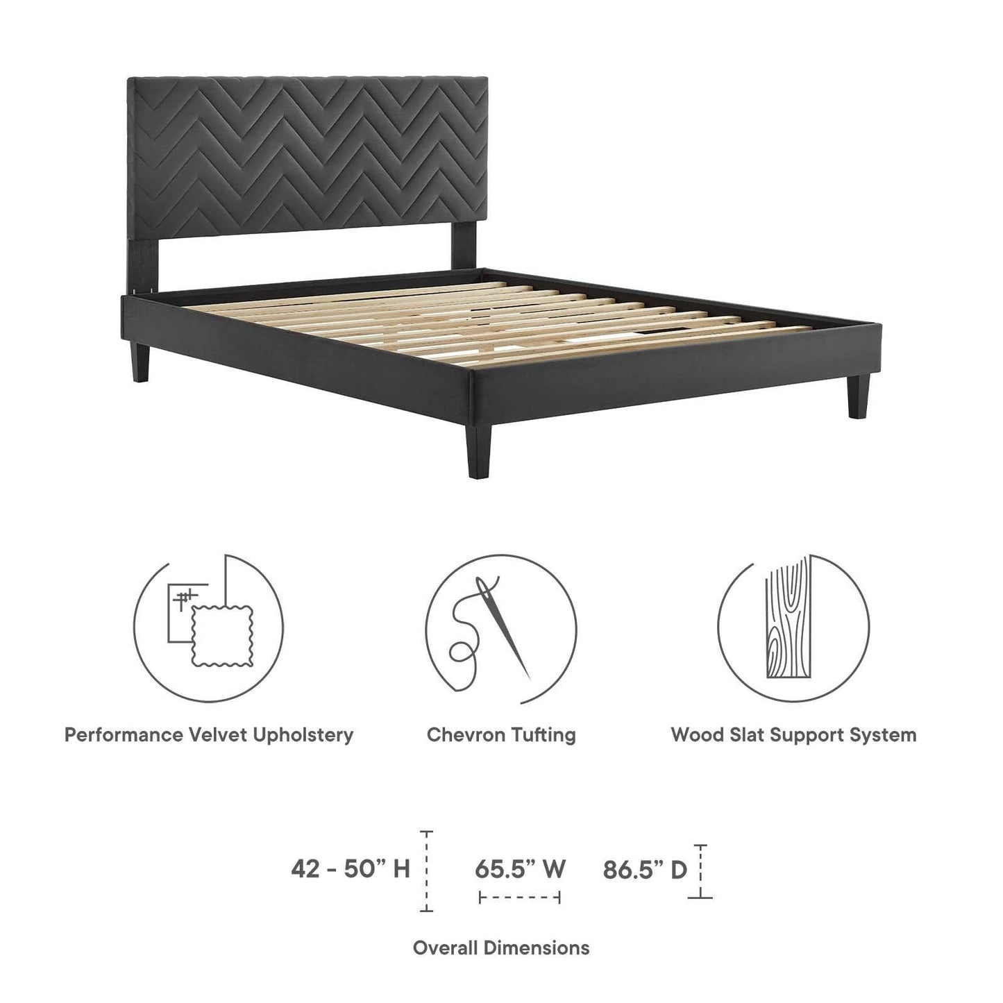 Leah Chevron Tufted Performance Velvet Queen Platform Bed, MOD-6973 FredCo