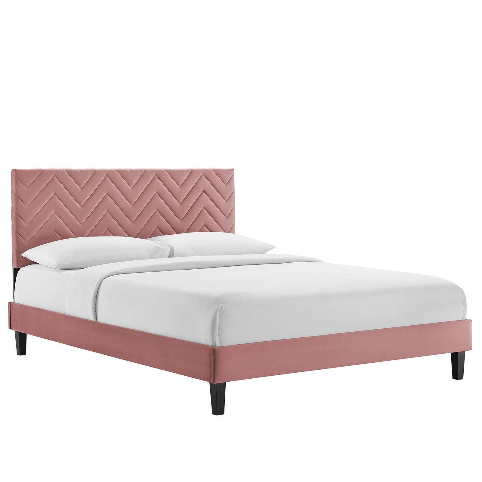 Leah Chevron Tufted Performance Velvet Queen Platform Bed, MOD-6973 FredCo