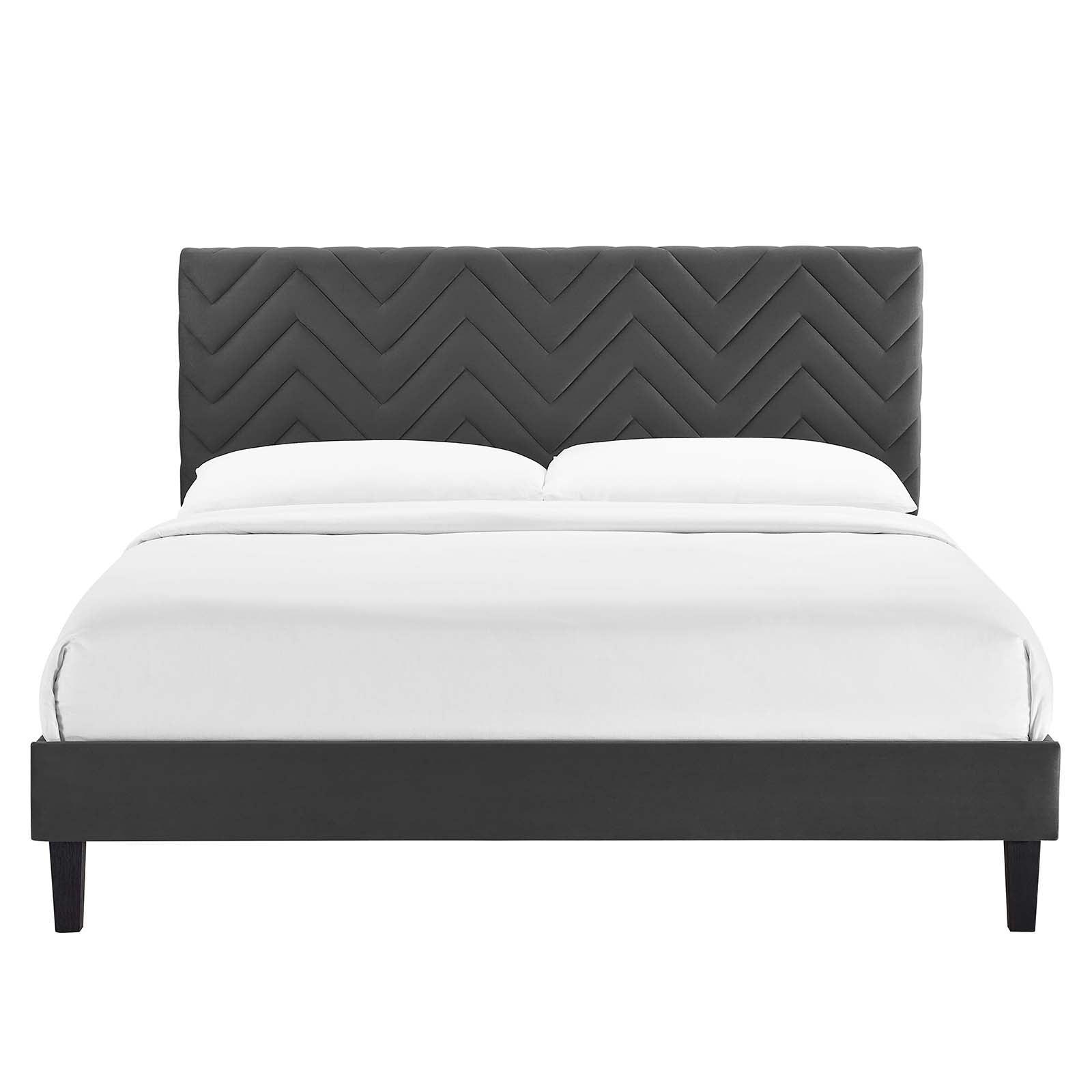 Leah Chevron Tufted Performance Velvet Queen Platform Bed, MOD-6973 FredCo