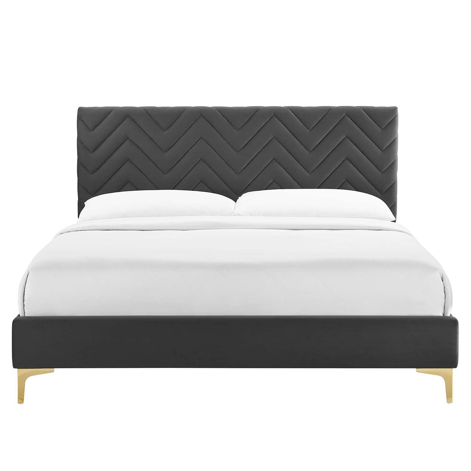 Leah Chevron Tufted Performance Velvet Queen Platform Bed, MOD-6977 FredCo