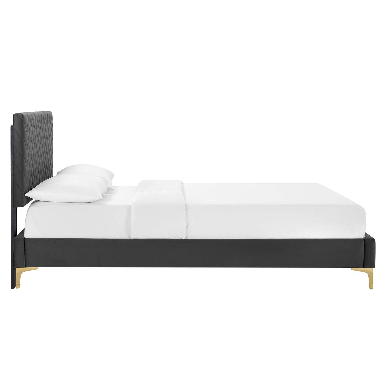 Leah Chevron Tufted Performance Velvet Queen Platform Bed, MOD-6977 FredCo