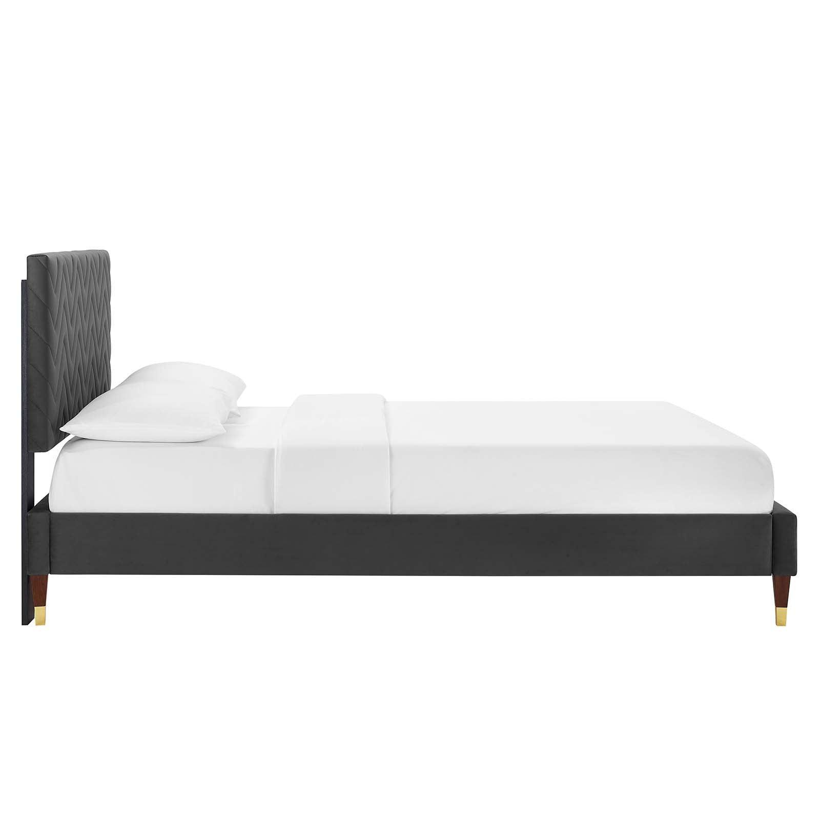 Leah Chevron Tufted Performance Velvet Twin Platform Bed, MOD-6985 FredCo