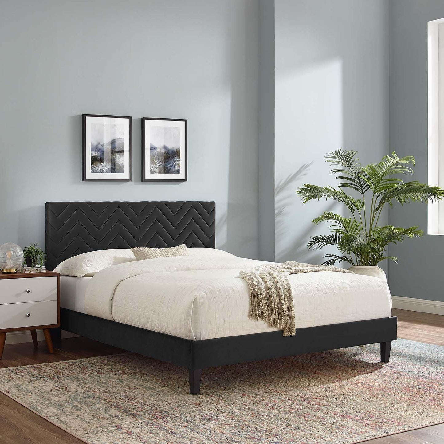 Leah Chevron Tufted Performance Velvet Twin Platform Bed, MOD-6989 FredCo