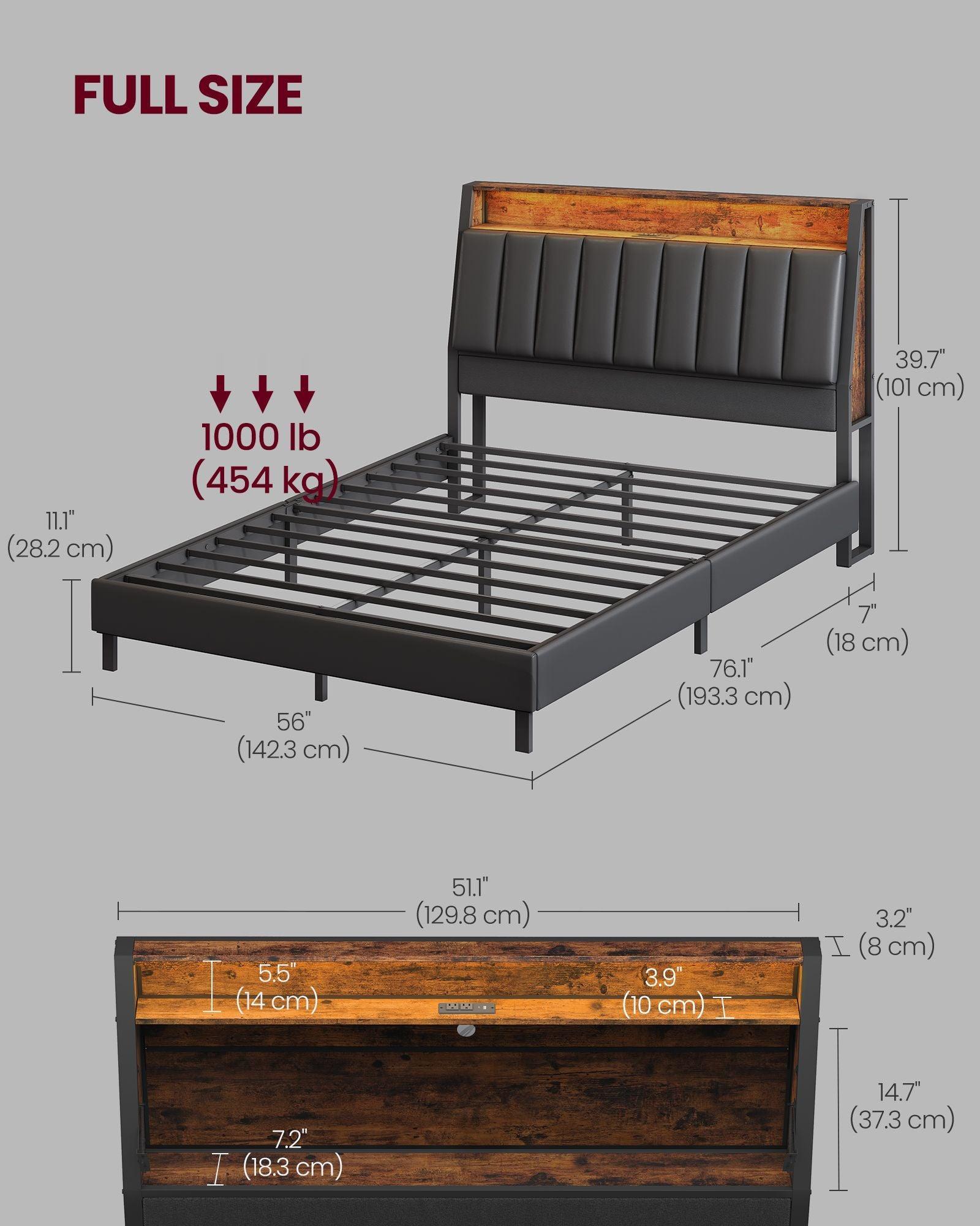 LED Bed Frame Full Size, Storage Headboard and Charging Station FredCo