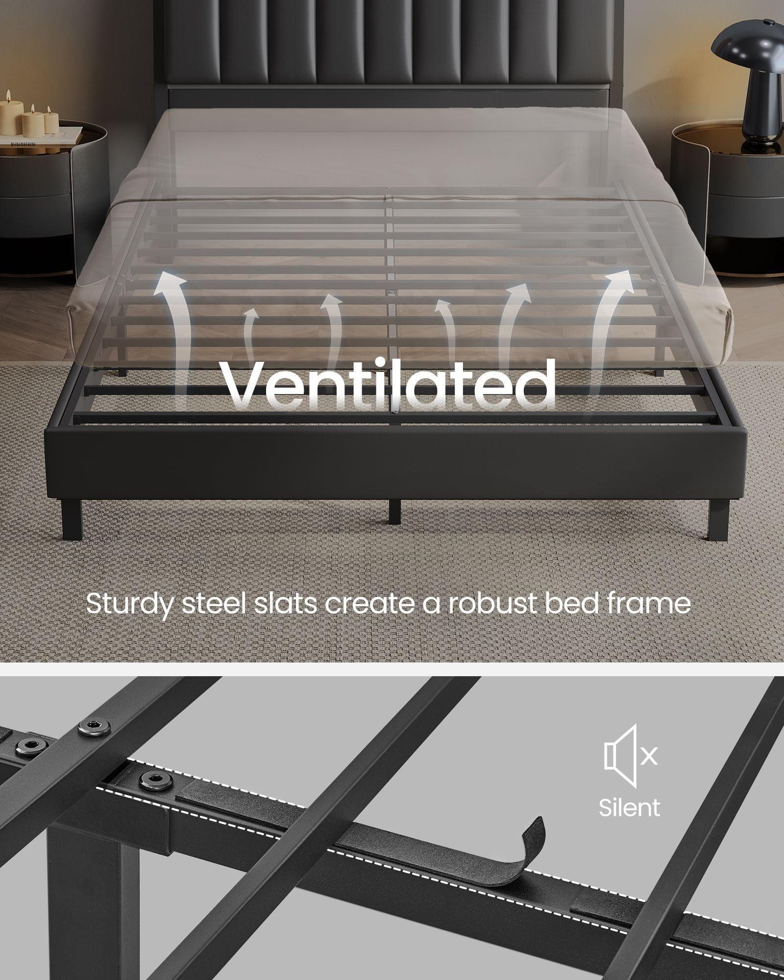 LED Bed Frame Full Size, Storage Headboard and Charging Station FredCo
