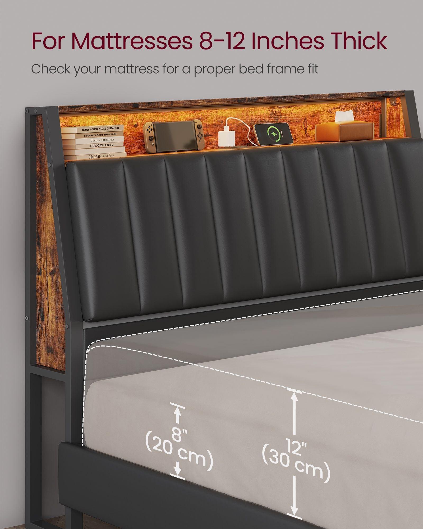 LED Bed Frame Full Size, Storage Headboard and Charging Station FredCo
