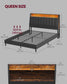LED Bed Frame Queen Size, Storage Headboard and Charging Station FredCo