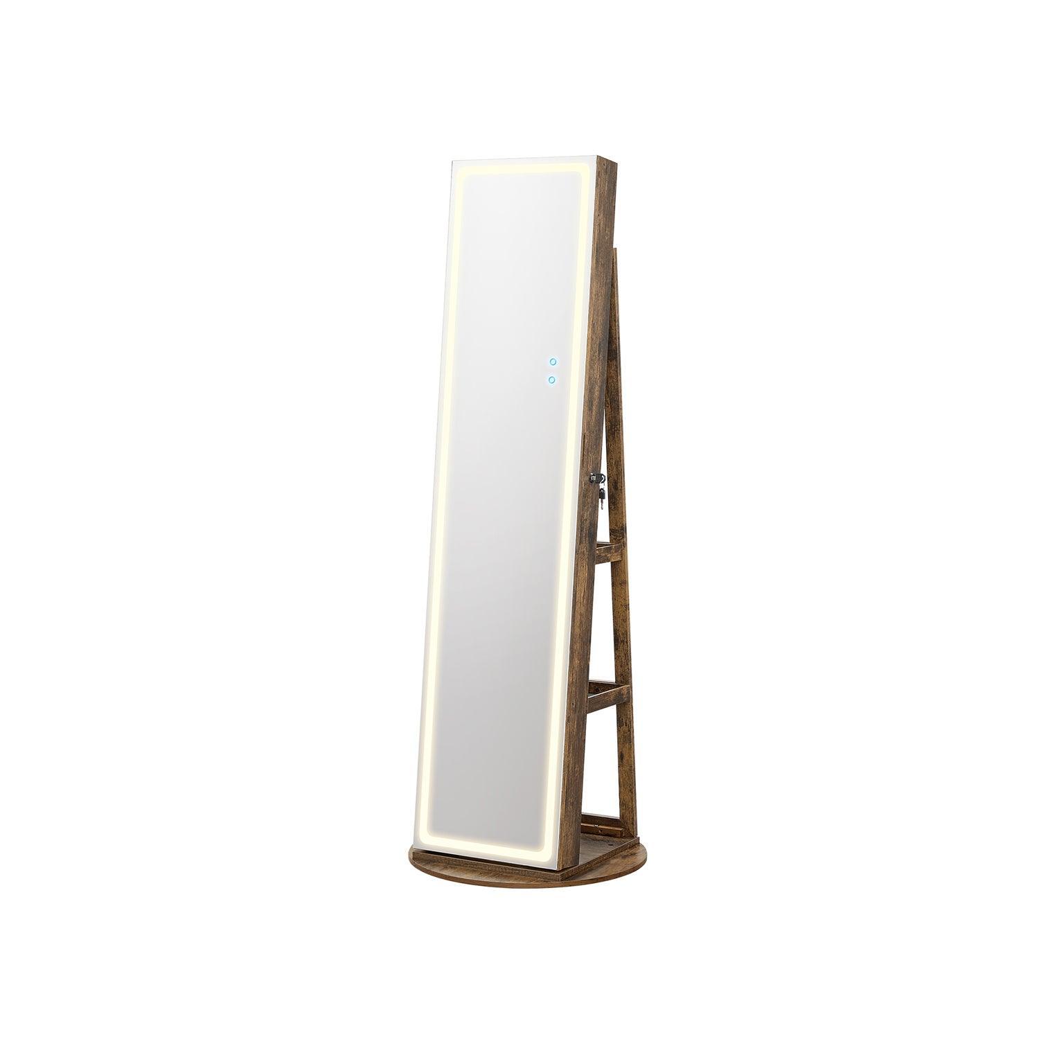 LED Mirror Jewelry Cabinet, Rustic Brown FredCo