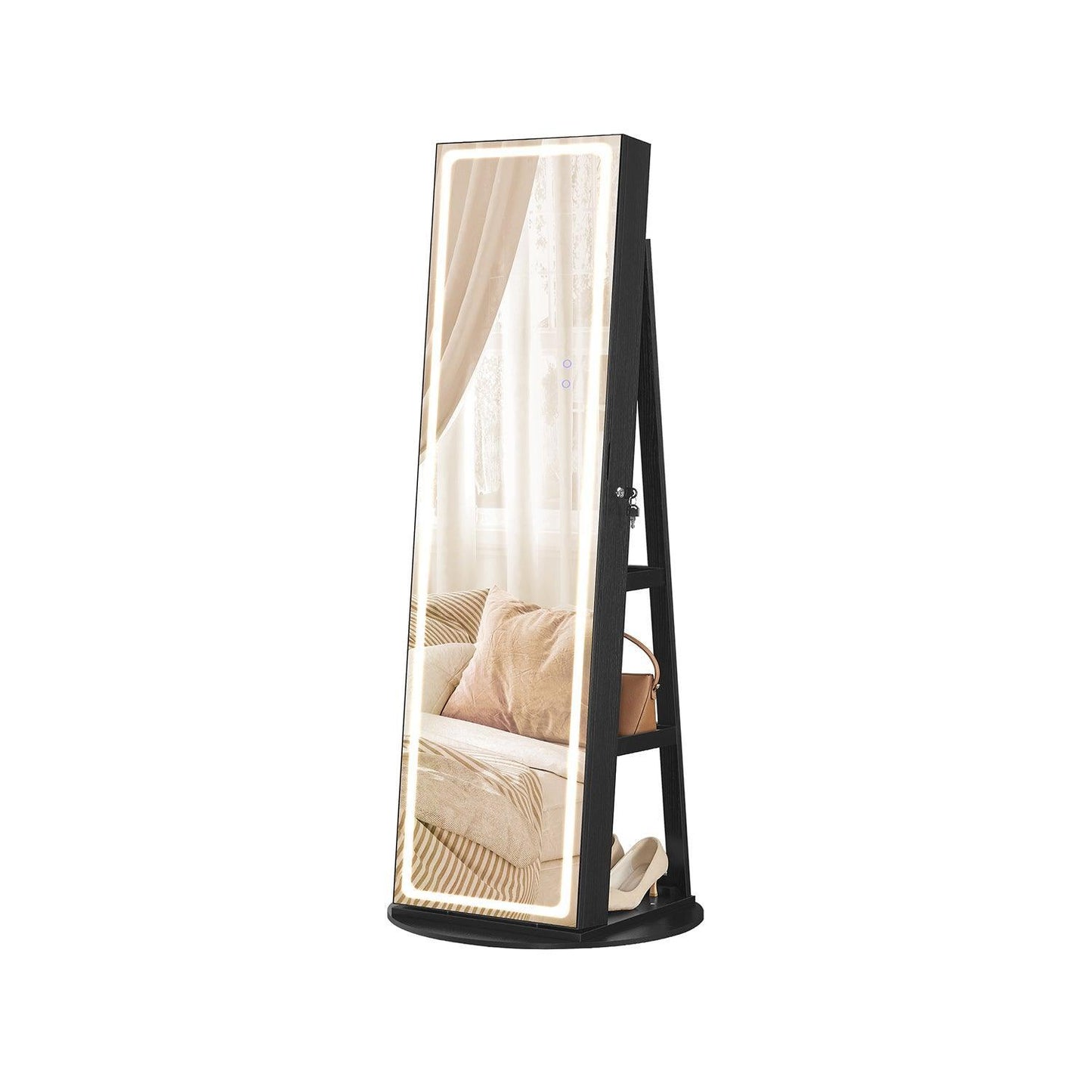 LED Mirror Jewelry Cabinet Standing Ink Black FredCo