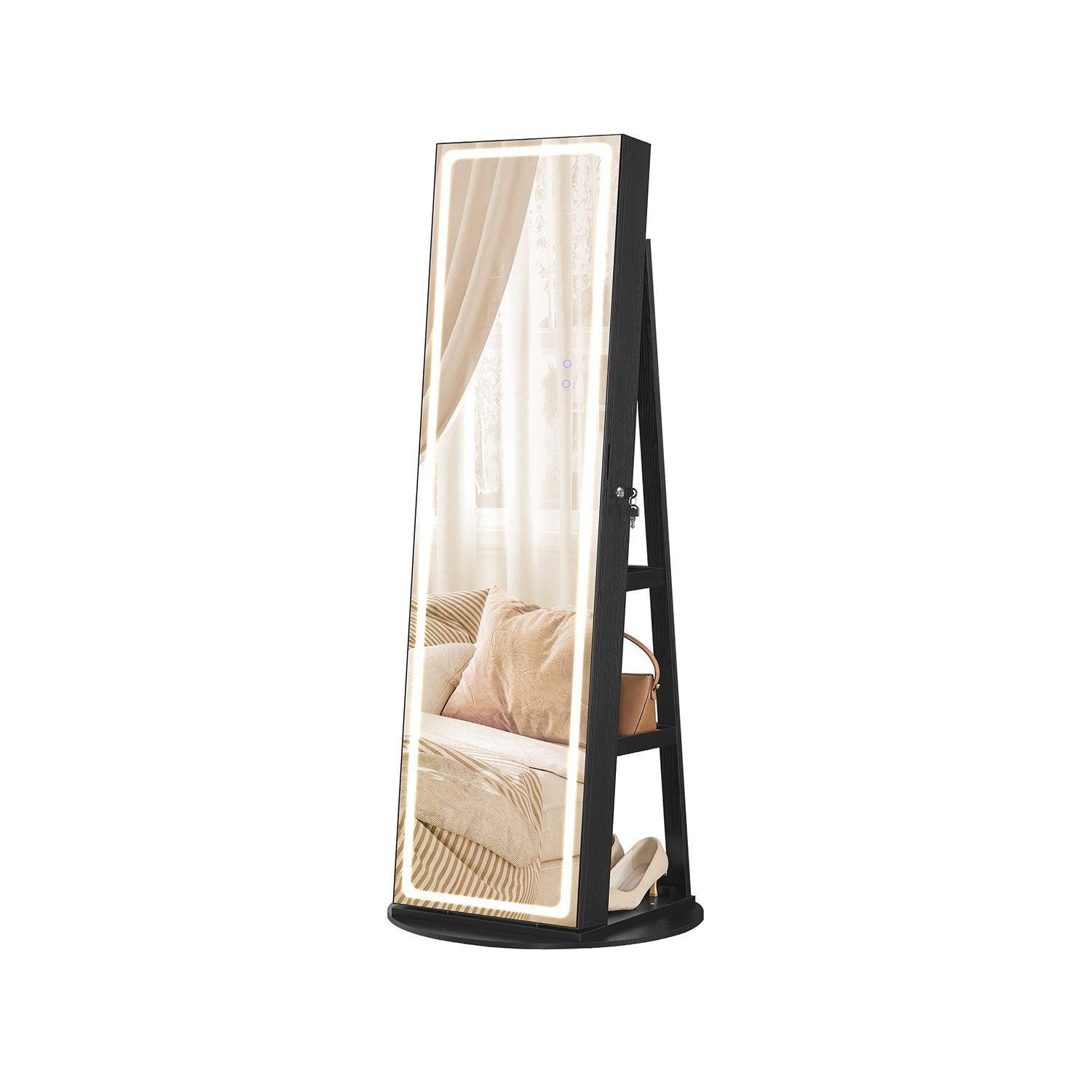 LED Mirror Jewelry Cabinet Standing Ink Black FredCo