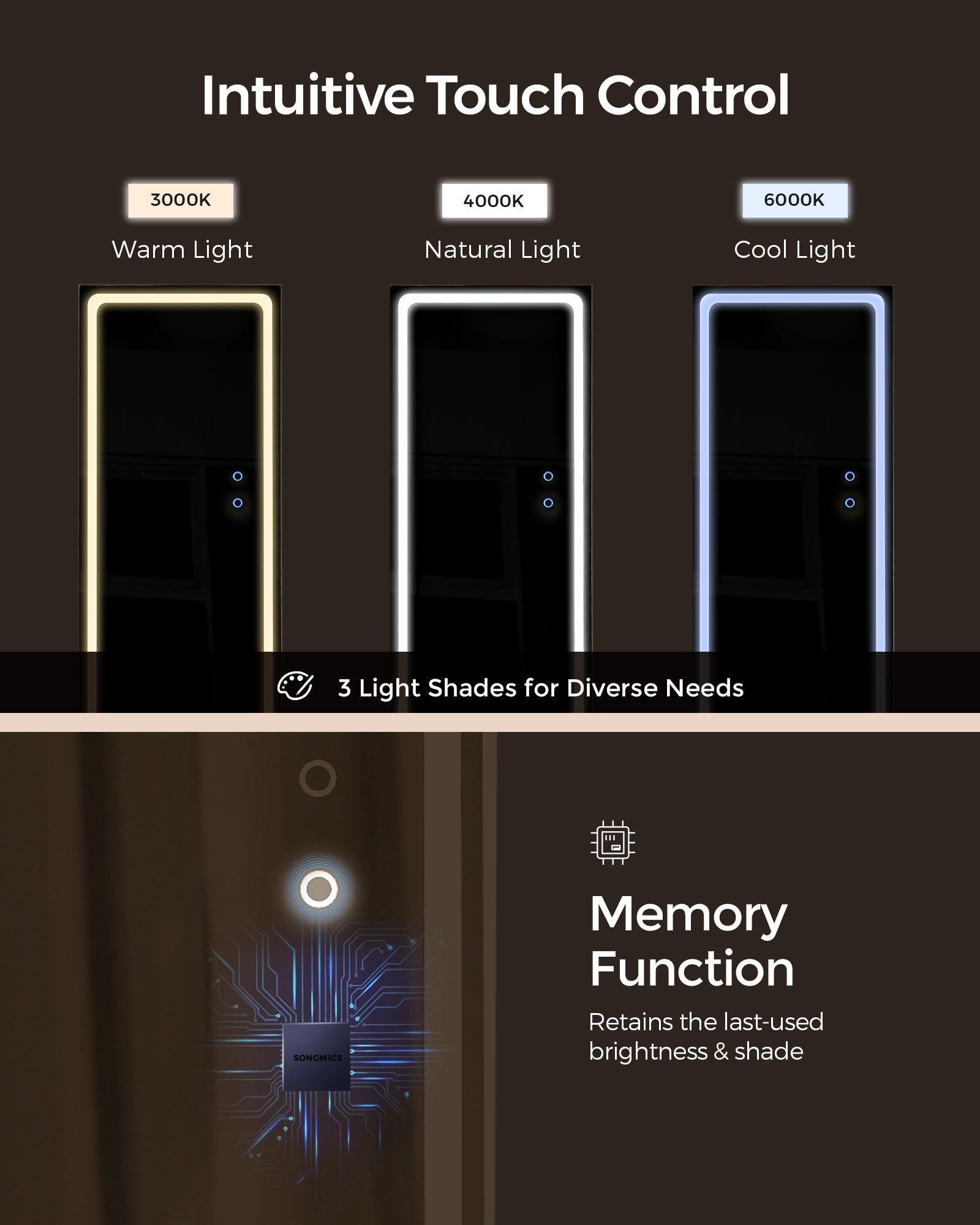 LED Mirror Jewelry Cabinet Standing Ink Black FredCo