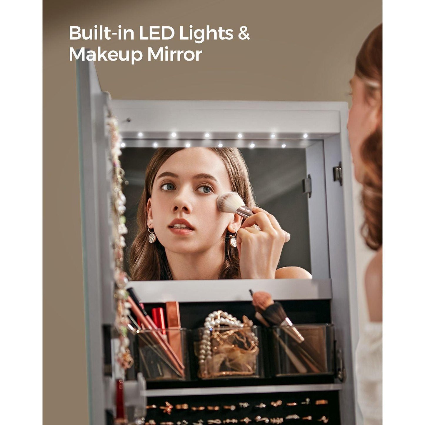 LED Mirror Jewelry Cabinet, White FredCo