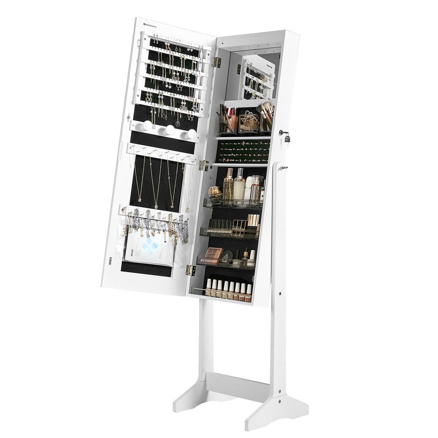 LED Mirror Jewelry Cabinet, White FredCo
