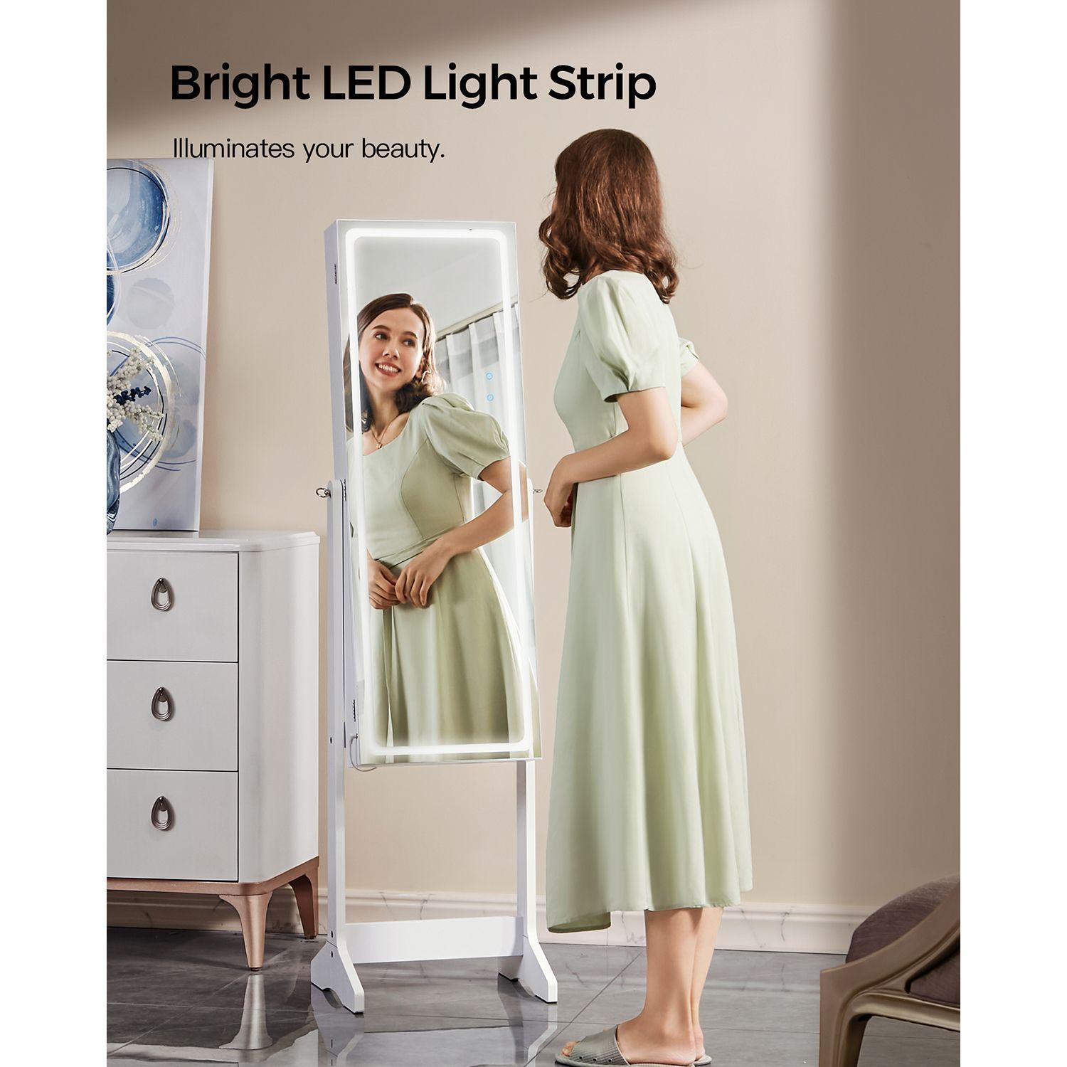 LED Mirror Jewelry Cabinet, White FredCo