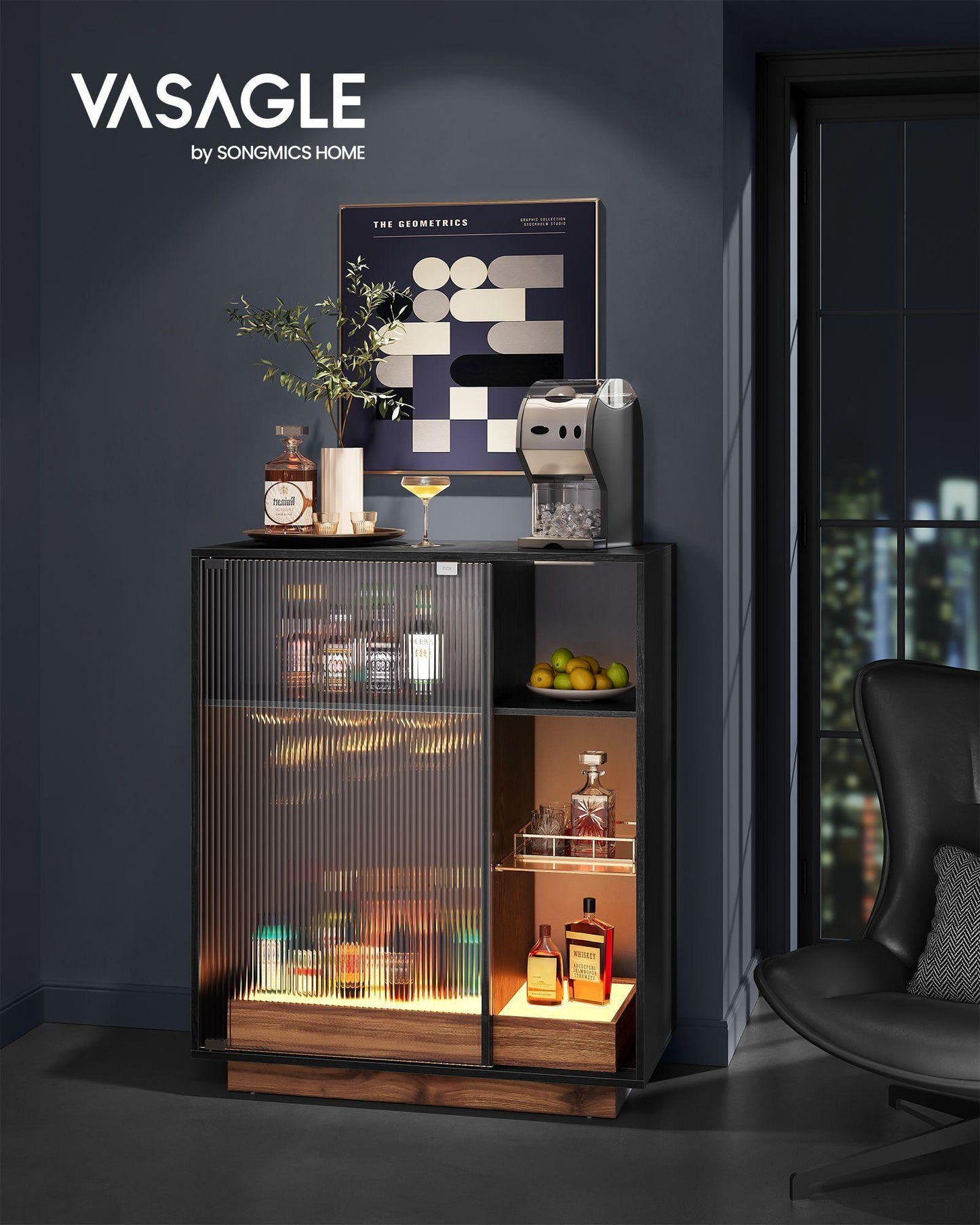 LED Sideboard Cabinet with Wine Storage FredCo