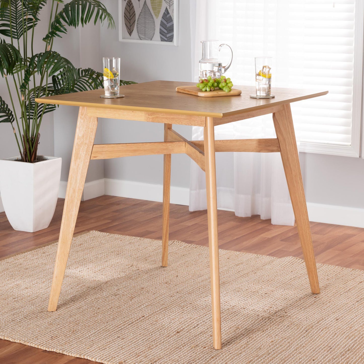 Leena Mid-Century Modern Natural Oak Finished Wood Counter Height Pub Table FredCo