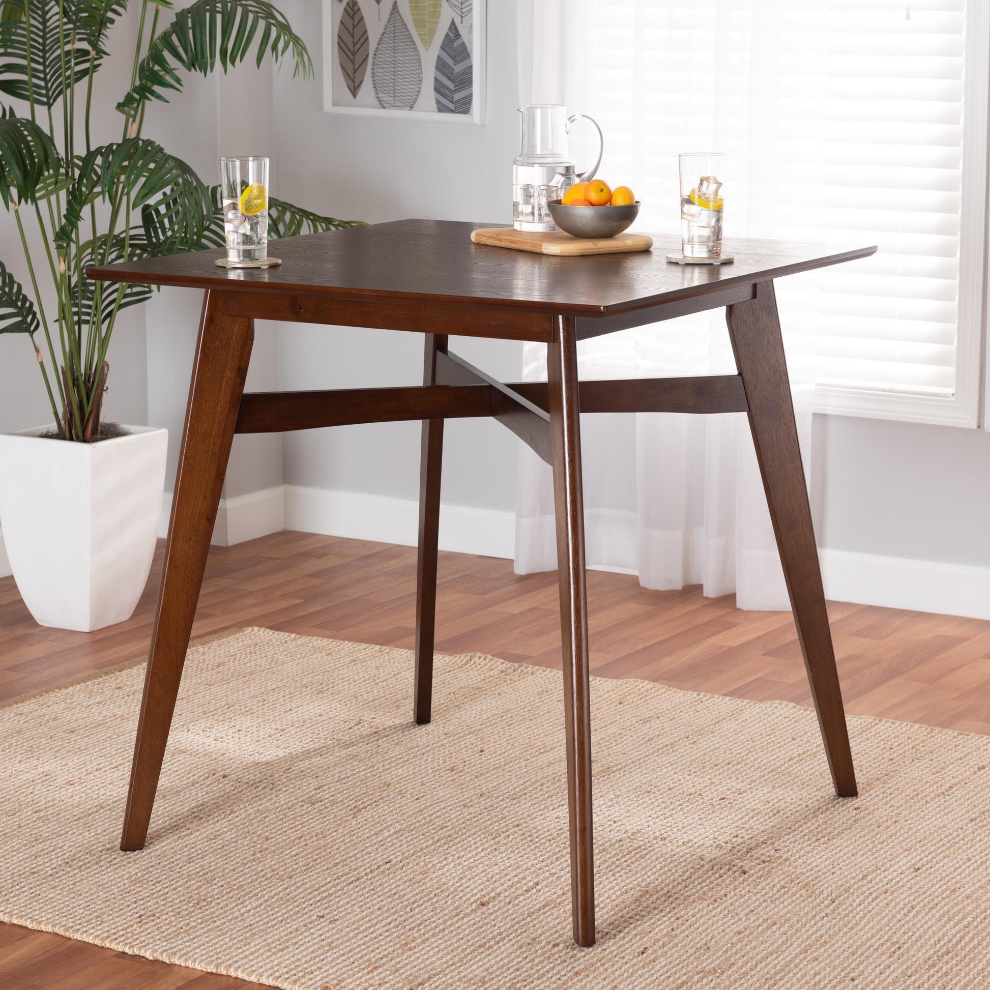 Leena Mid-Century Modern Walnut Brown Finished Wood Counter Height Pub Table FredCo