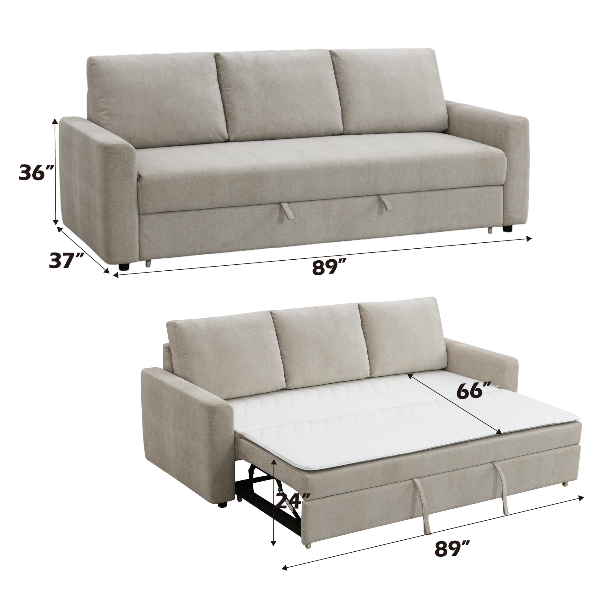 Leira Beige Linen Pull out Sleeper FredCo