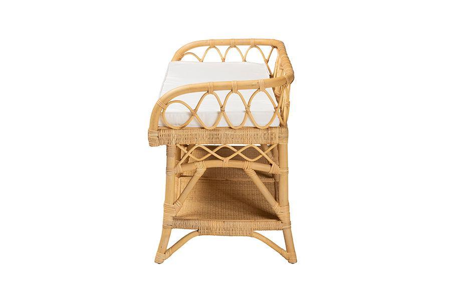 Leryn Modern Bohemian Natural Brown Rattan Bench FredCo