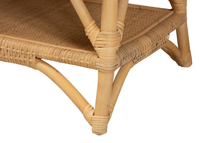 Leryn Modern Bohemian Natural Brown Rattan Bench FredCo