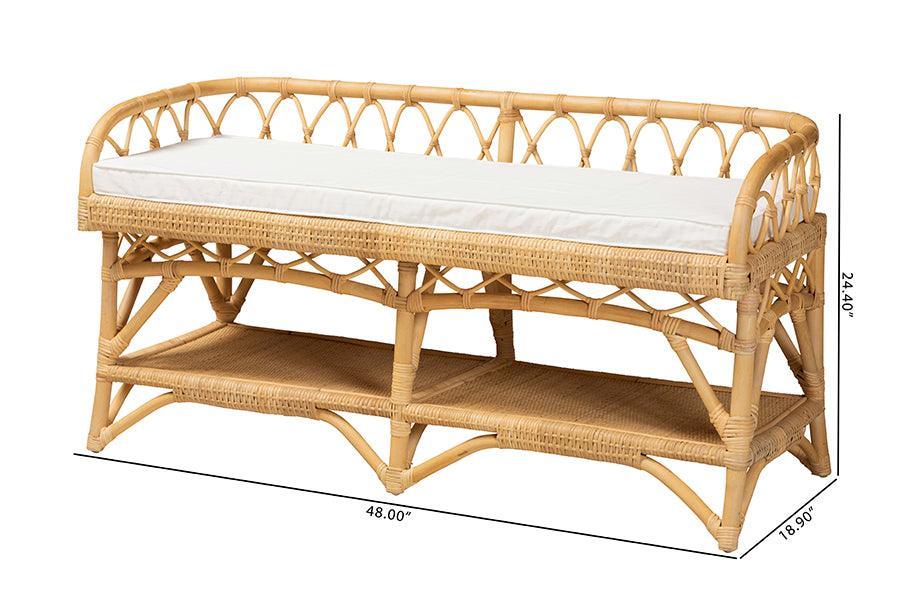 Leryn Modern Bohemian Natural Brown Rattan Bench FredCo