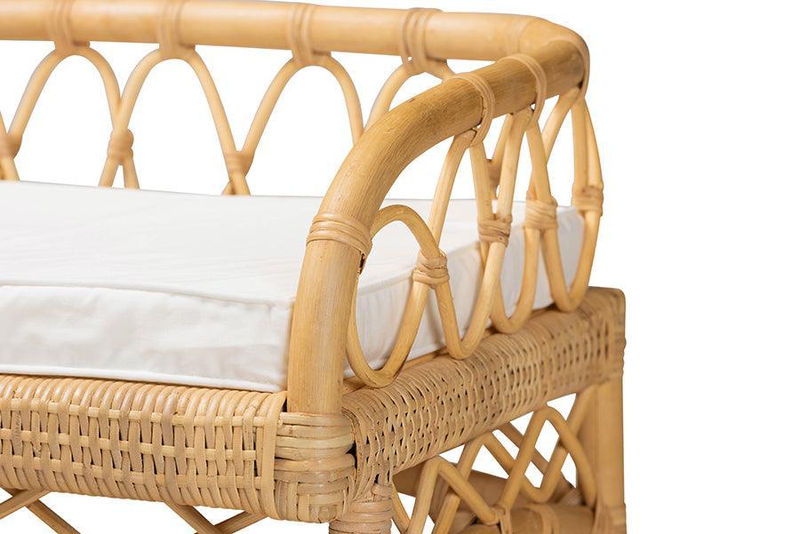 Leryn Modern Bohemian Natural Brown Rattan Bench FredCo