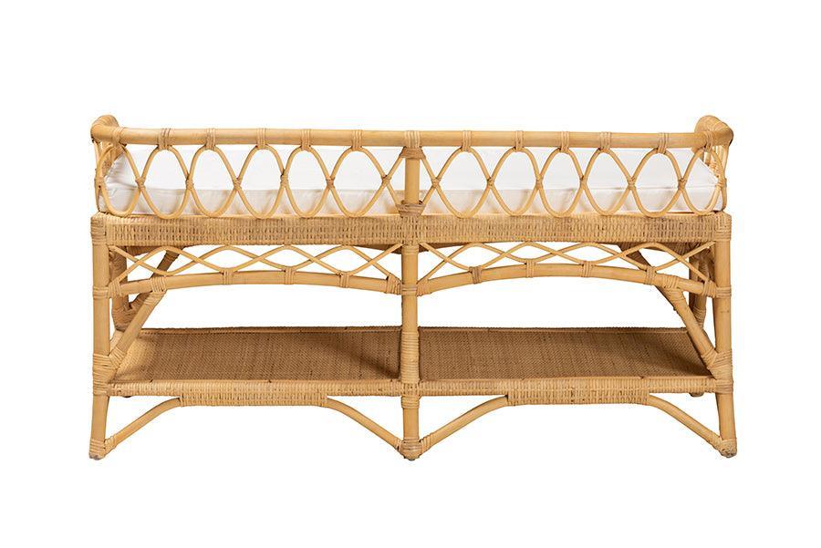 Leryn Modern Bohemian Natural Brown Rattan Bench FredCo