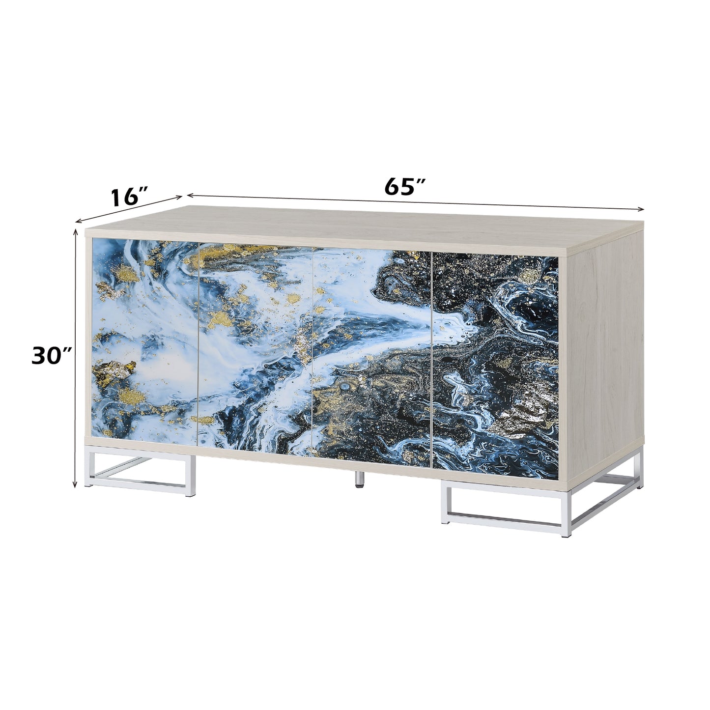 Liam Blue Marble Paint & Chrome Finish Console Cabinet FredCo