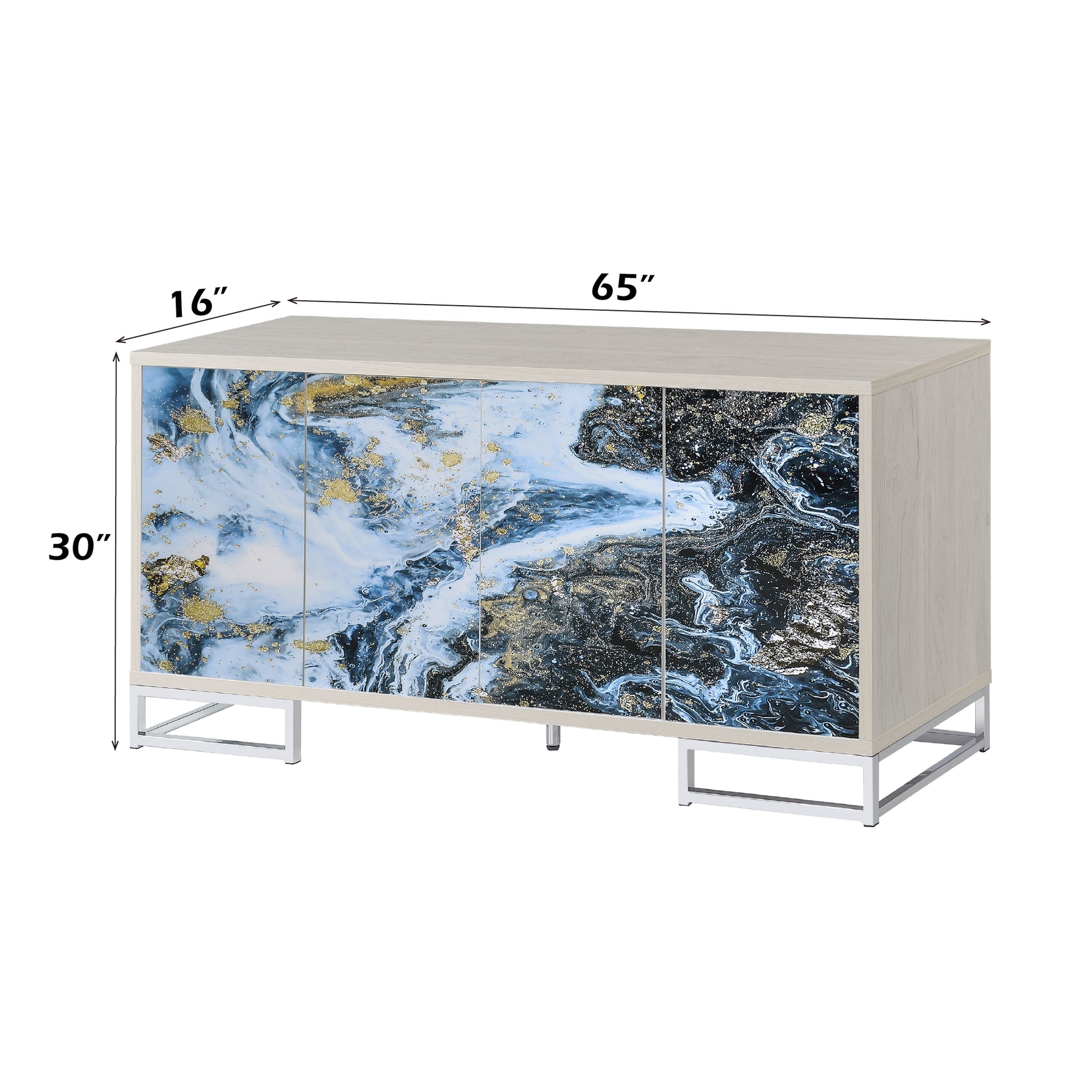 Liam Blue Marble Paint & Chrome Finish Console Cabinet FredCo