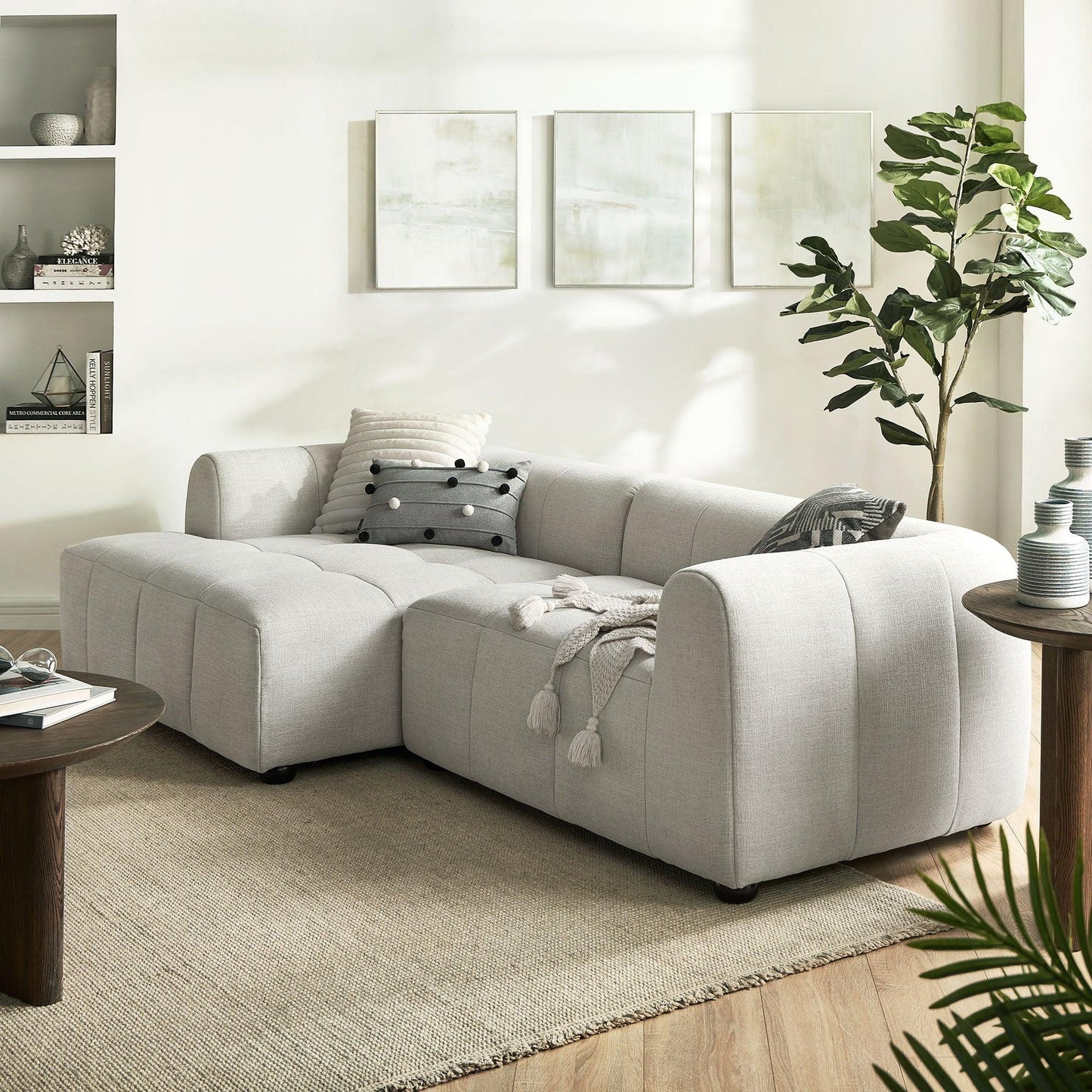 Liana Left-Facing Upholstered Fabric Modular Sofa with Chaise by Modway FredCo