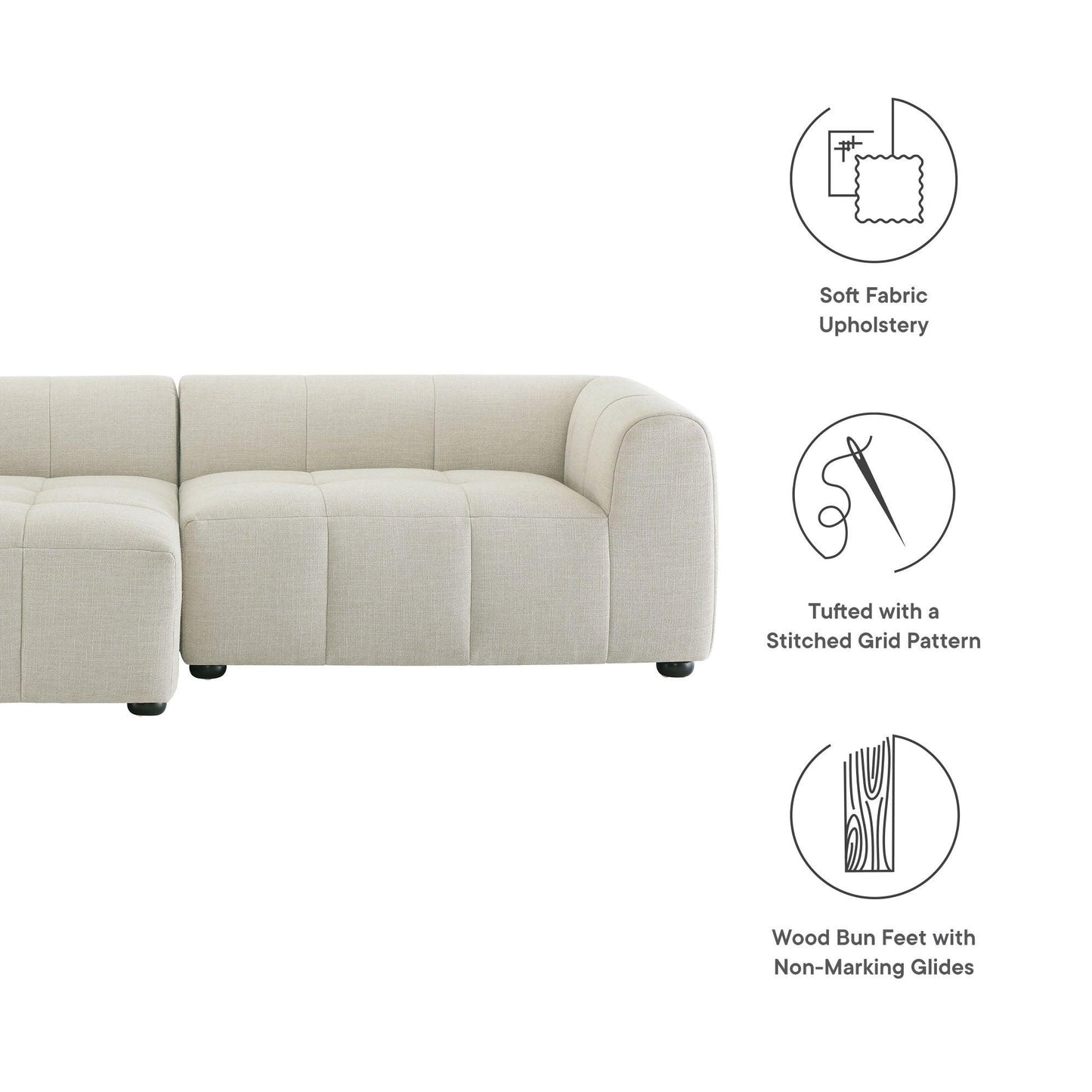 Liana Left-Facing Upholstered Fabric Modular Sofa with Chaise by Modway FredCo