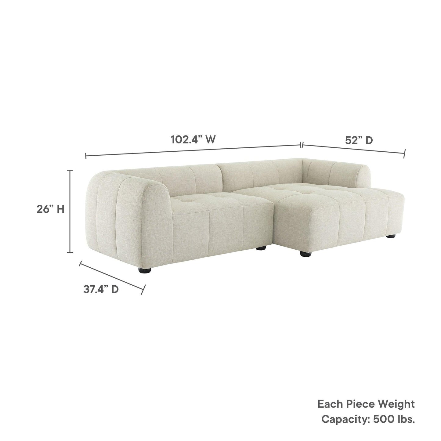 Liana Right-Facing Upholstered Fabric Modular Sofa with Chaise by Modway FredCo