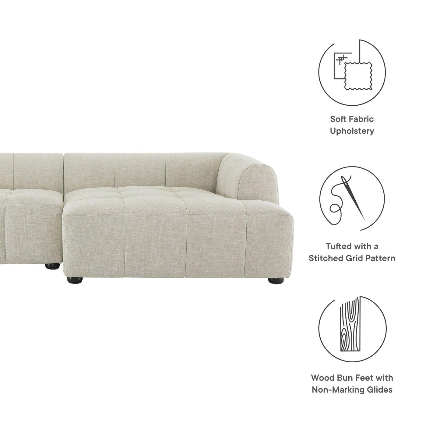 Liana Right-Facing Upholstered Fabric Modular Sofa with Chaise by Modway FredCo
