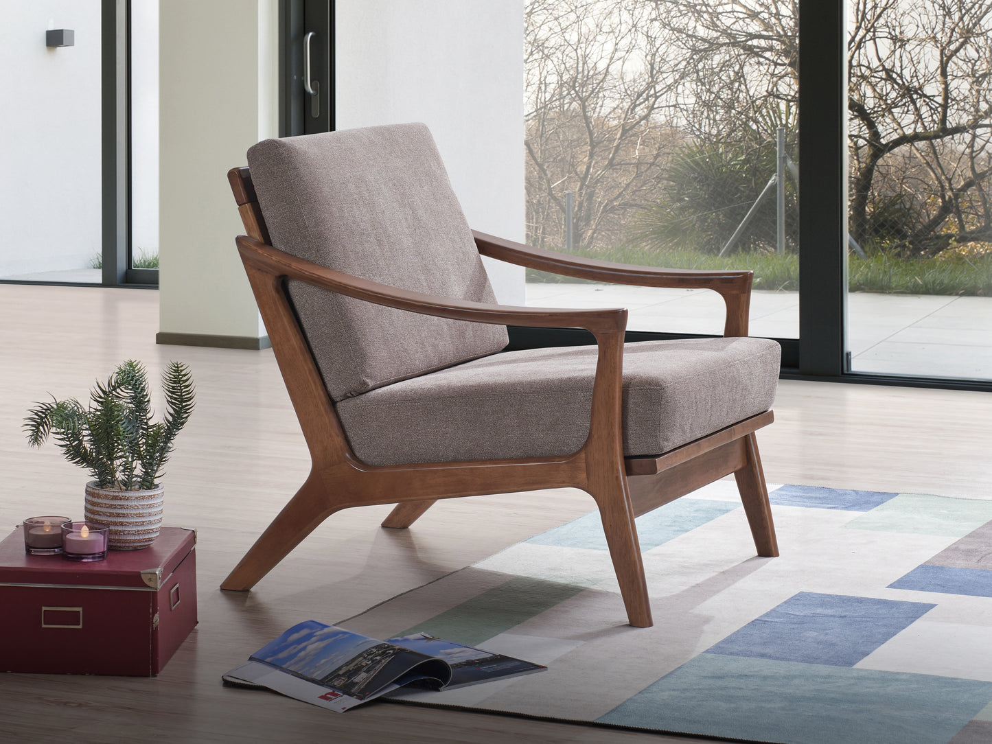 Lide Light Brown Fabric & Brown Finish Accent Chair FredCo