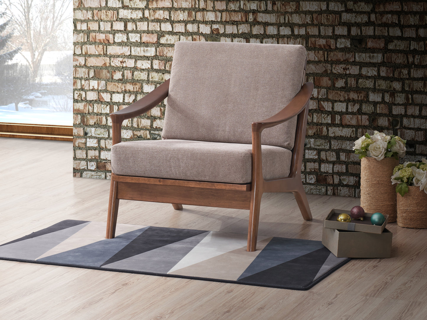 Lide Light Brown Fabric & Brown Finish Accent Chair FredCo
