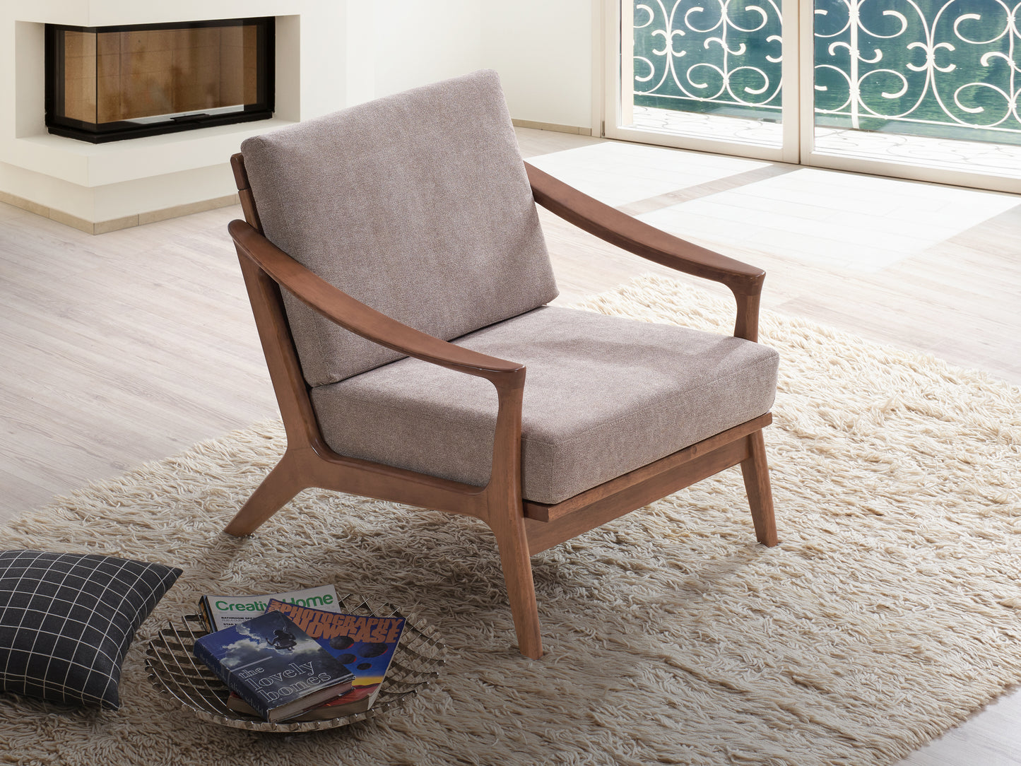 Lide Light Brown Fabric & Brown Finish Accent Chair FredCo