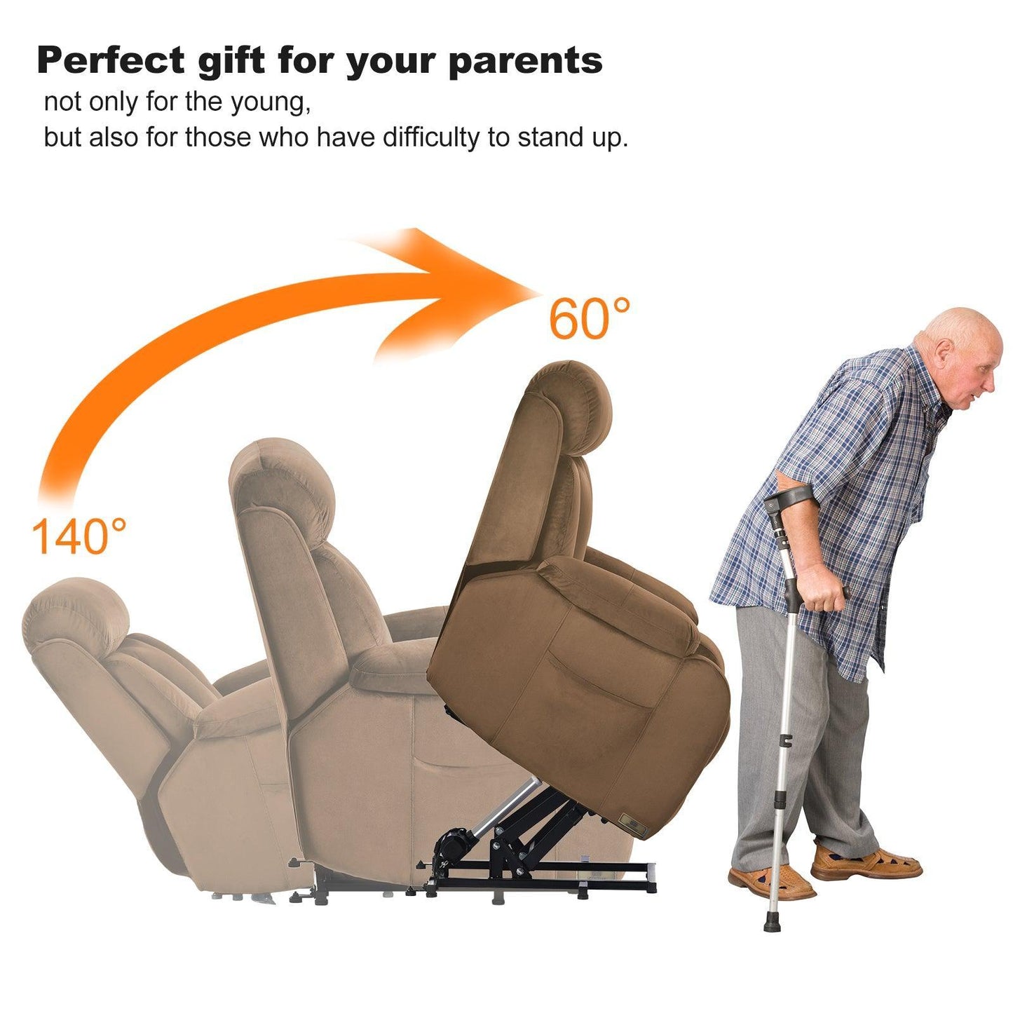 Lift Chair Recliner with Power Lift Assistance, Adjustable Angles, and Anti-Skid Stability, Brown FredCo