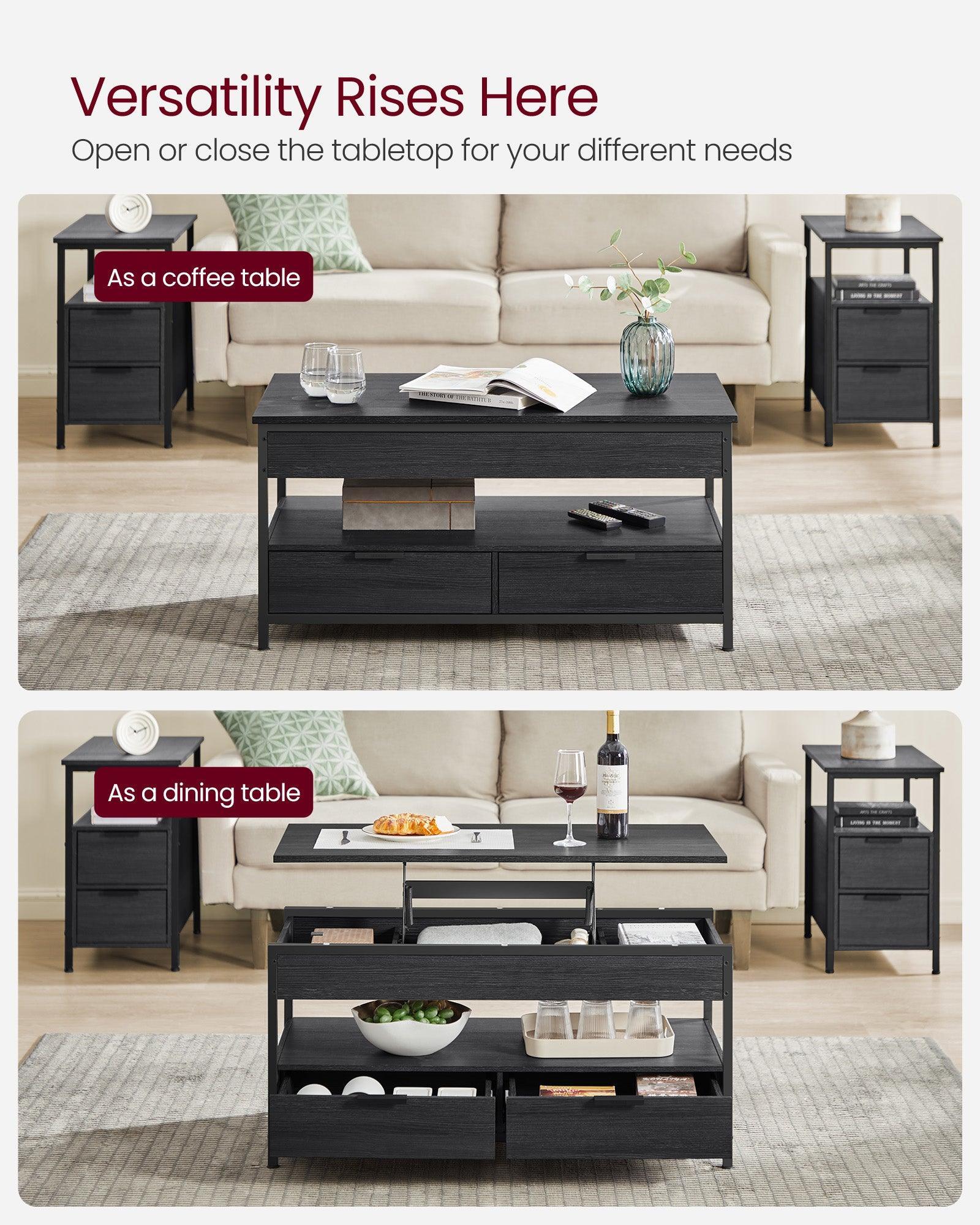 Lift Top Coffee Table with Power Outlet Charcoal Gray and Classic Black FredCo