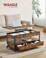 Lift Top Coffee Table with Power Outlet Rustic Brown and Classic Black FredCo