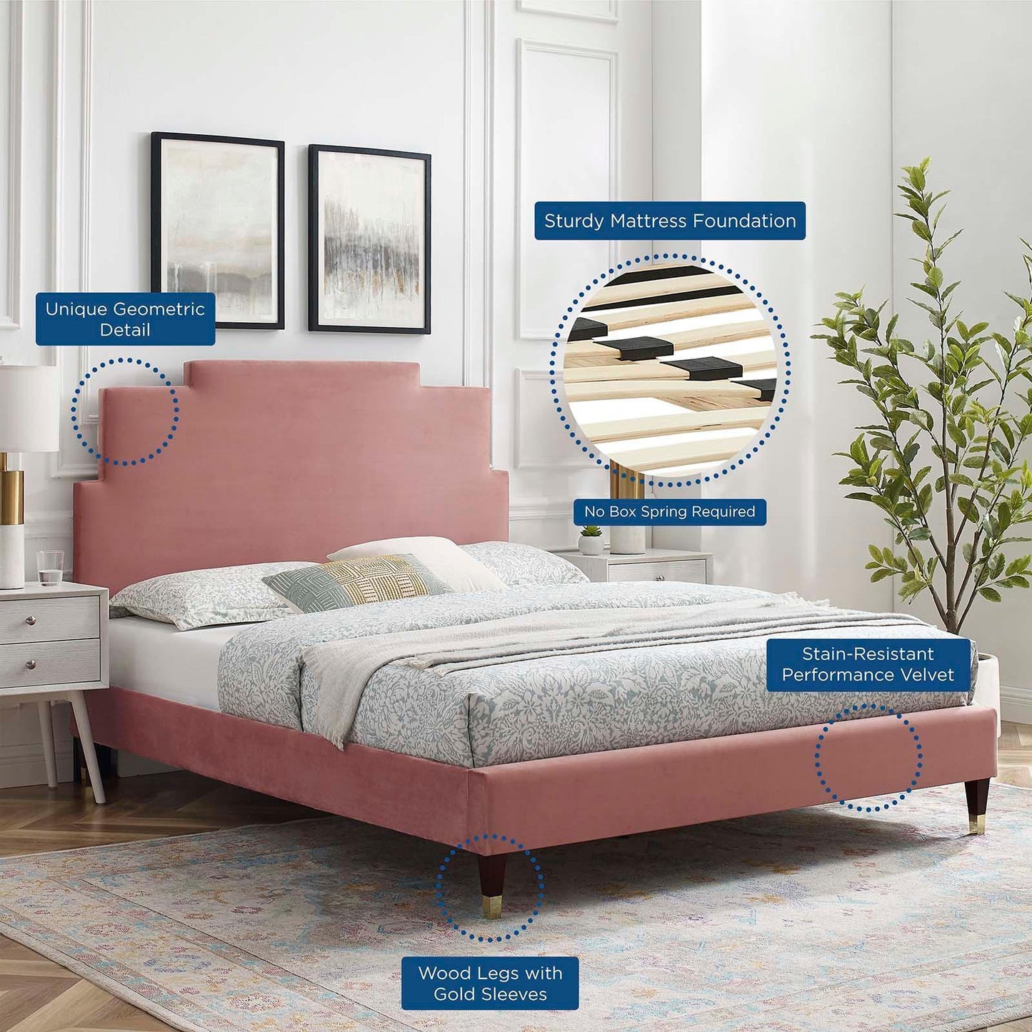 Lindsey Performance Velvet Full Platform Bed, MOD-6902 FredCo