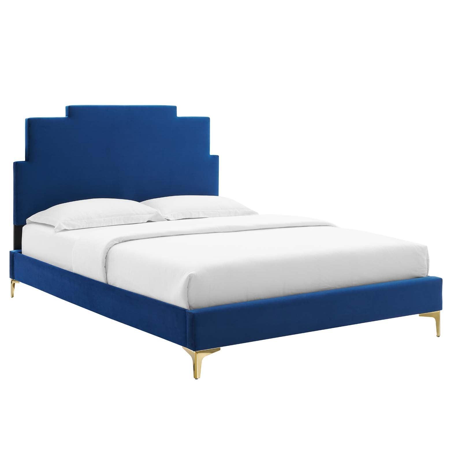 Lindsey Performance Velvet Queen Platform Bed, MOD-6703 FredCo