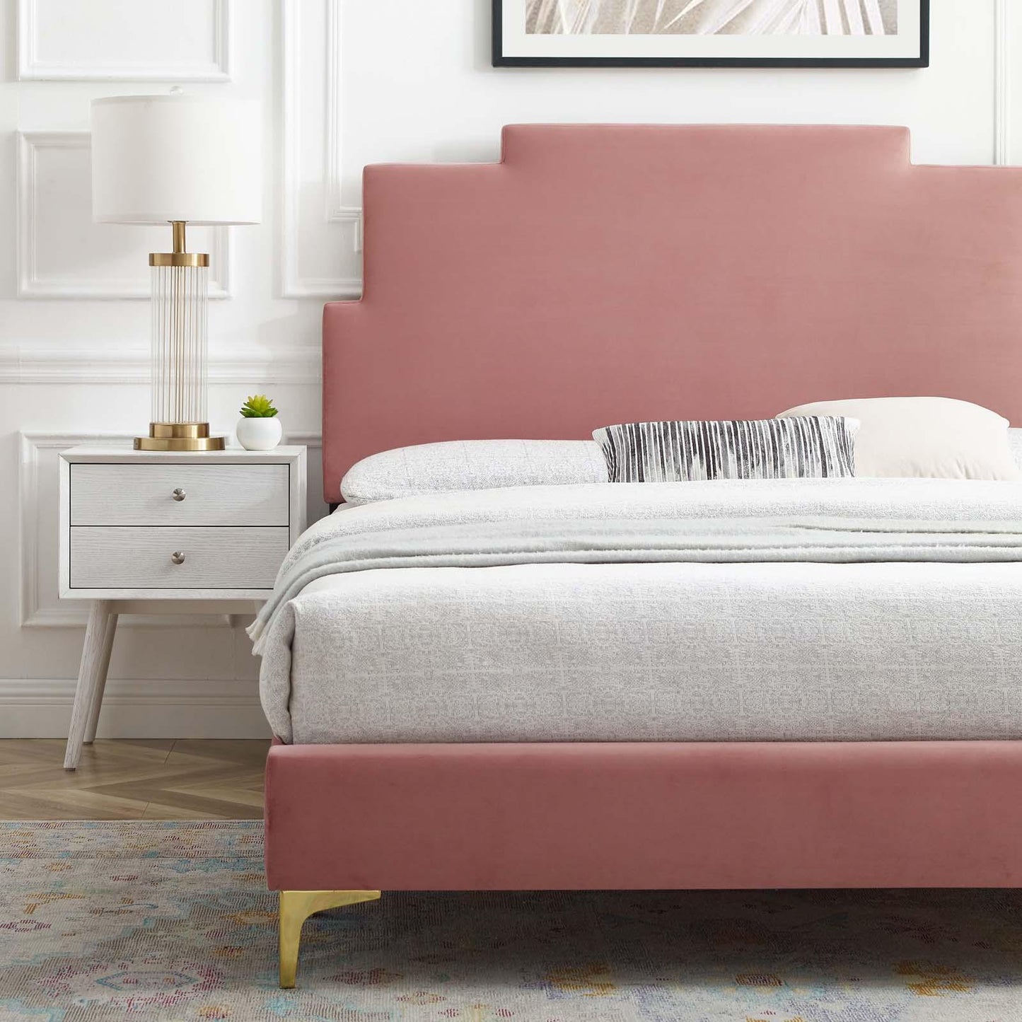 Lindsey Performance Velvet Queen Platform Bed, MOD-6703 FredCo