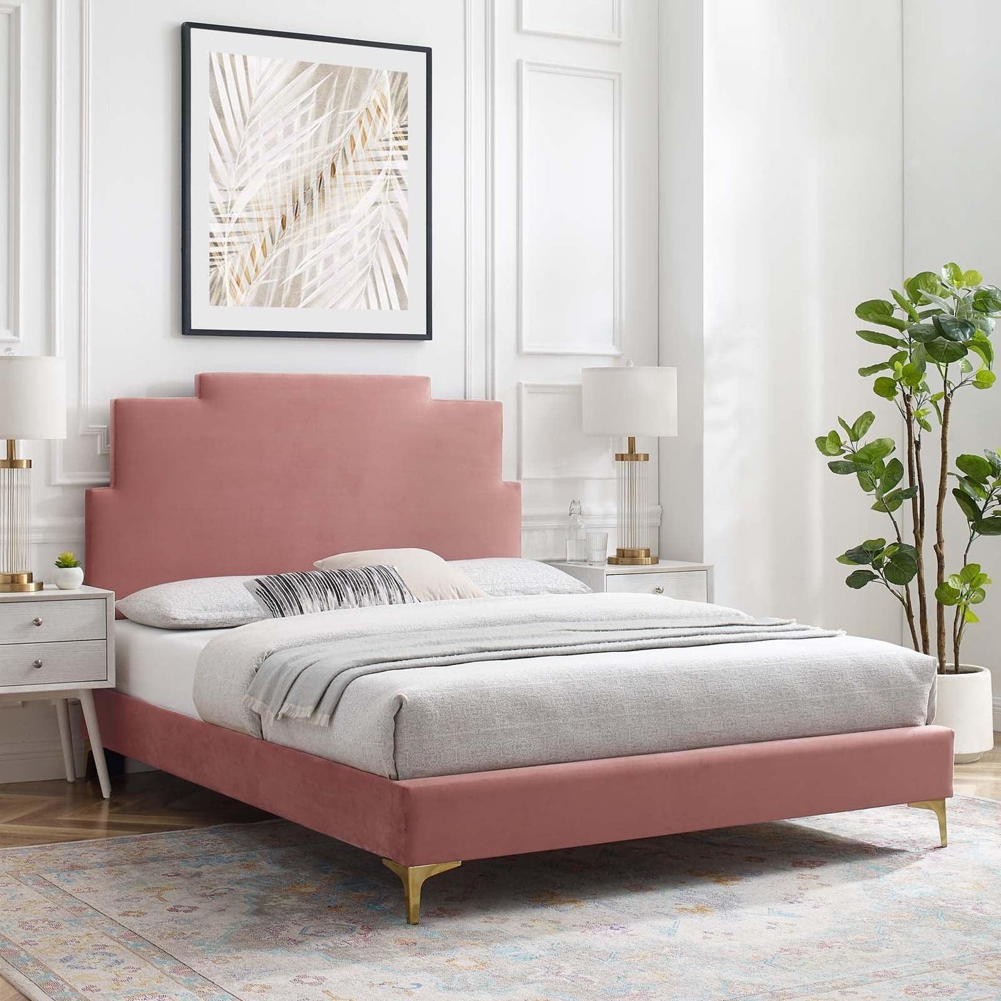 Lindsey Performance Velvet Queen Platform Bed, MOD-6703 FredCo