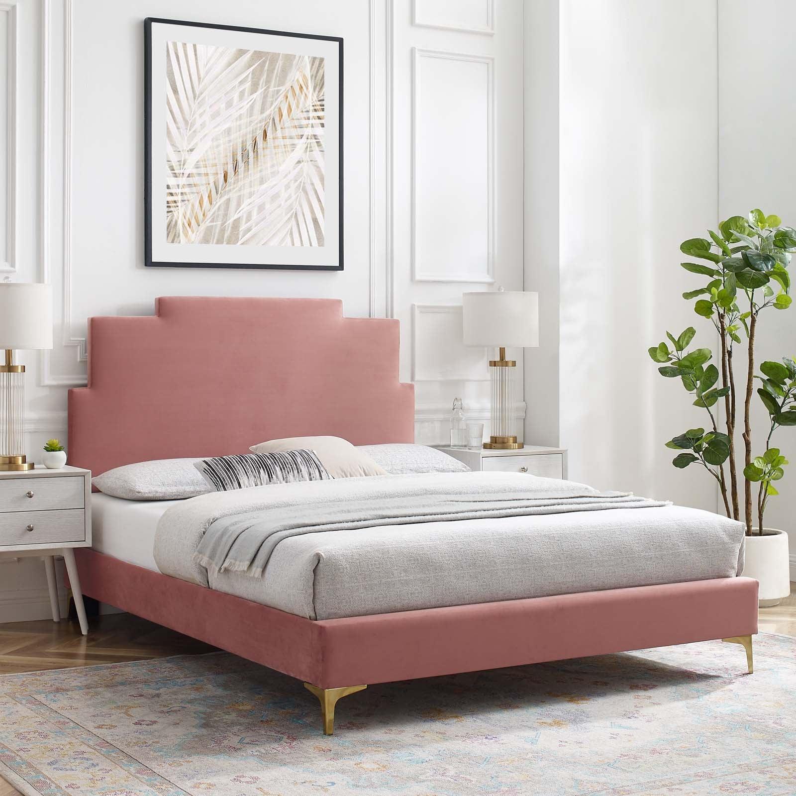 Lindsey Performance Velvet Queen Platform Bed, MOD-6703 FredCo
