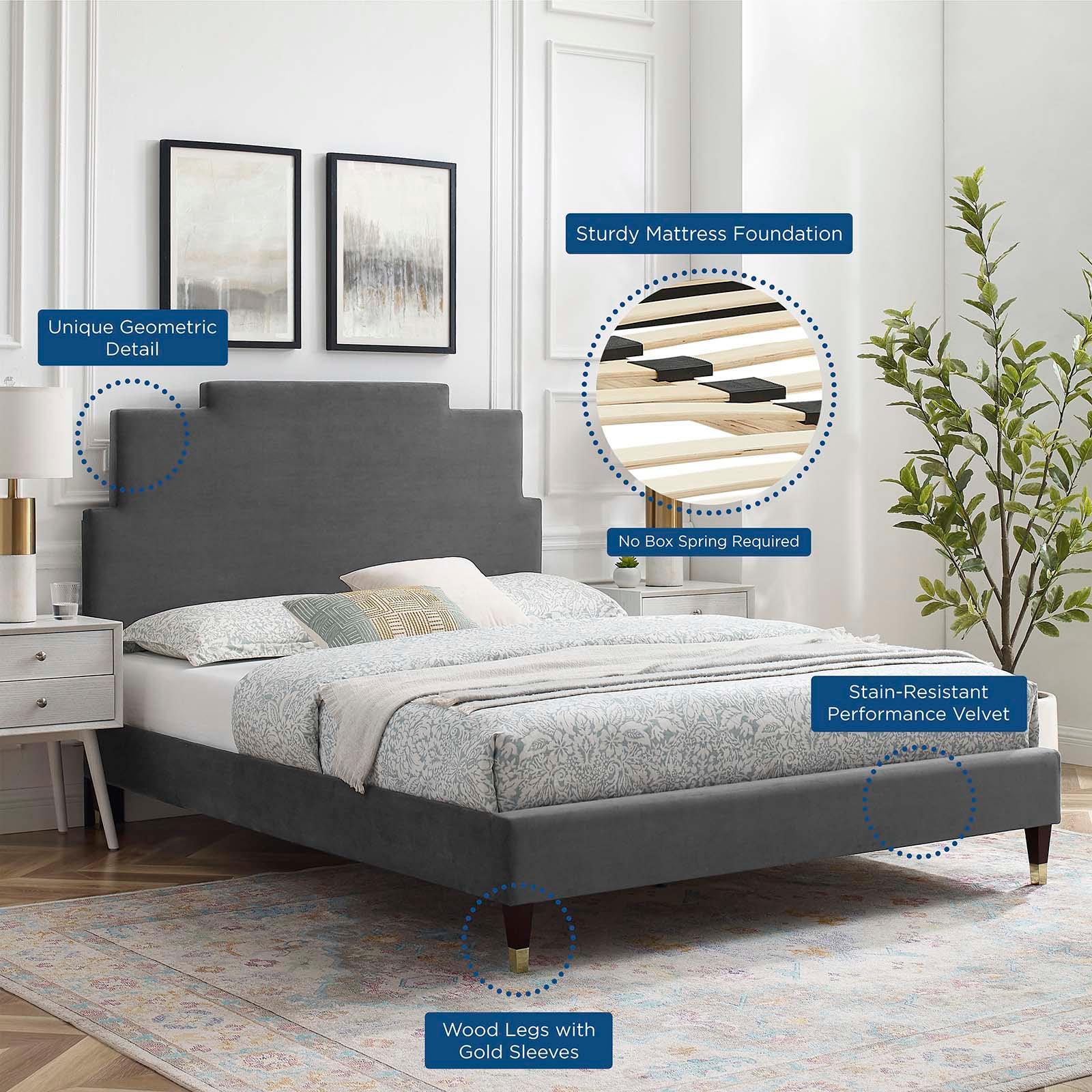 Lindsey Performance Velvet Queen Platform Bed, MOD-6704 FredCo