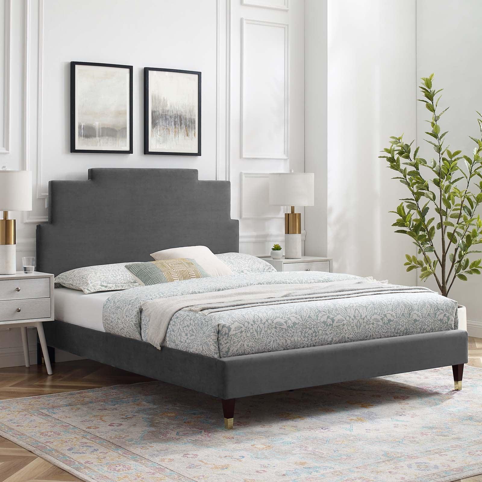 Lindsey Performance Velvet Queen Platform Bed, MOD-6704 FredCo